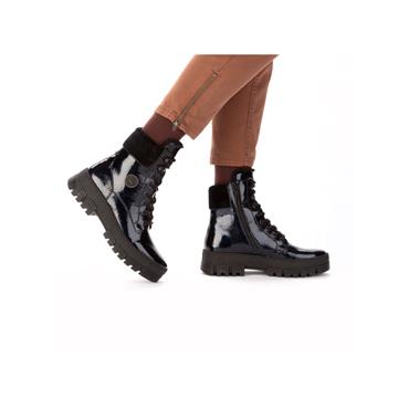 Rieker Platform Fur Cuff Ankle Boot - Blue Patent